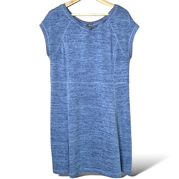 T x TALBOTS Blue Jersey Dress Soft Drape Casual Stretch Knit Marled Blue Sz Lp - Picture 3 of 10